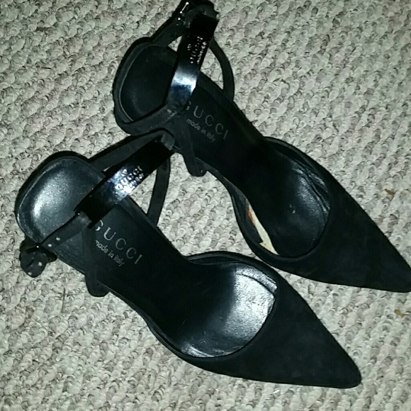 Authentic Black Gucci Ankle Logo Wrap Stilletos - Picture 1 of 8